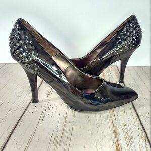 Isola Studded Spike Heel Marble Patent Pump